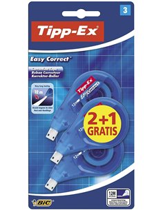 Tipp-Ex Easy Correct 2+1 Pack de 3 Cintas Correctoras 4.2mm x 12m - Résistant - Escritura Instantanée (Blister)
