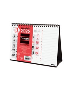 Finocam Calendario de Sobremesa - Annuel 2026 - Espacio Pour Notas - 210x70x160mm - Numeros Grandes - Couleur Blanc et Rouge