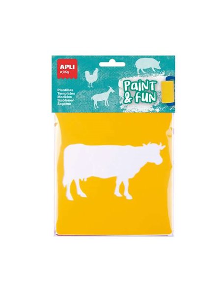 Apli Kids Sac de 6 Plantillas de Animales de Granja - 8 Formas de Animales - Polipropileno Flexible - Lavables - Couleurs assort