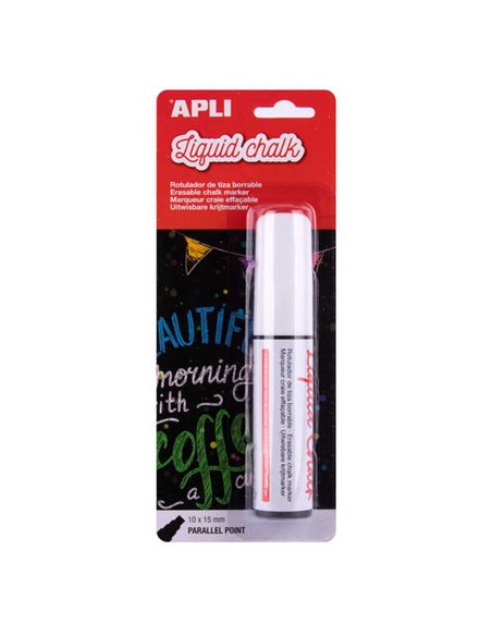 Apli Feutre de Tiza Liquida Paralelo 10x15mm Blanc - Facile de Borrar Avec Paño Humedo - Séchage rapide et Usage Sencillo