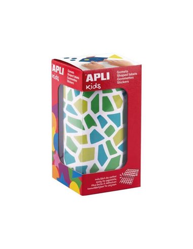 Apli Kids Rollo de 2460 Gomets Mosaico - Adhésif Base Eau - Sans de Disolventes - Materiales 100% Reciclables - Couleurs Bleu, V