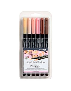 Lyra Aqua Brush Duo Skin Tones Pack 6 Feutres de Double Pointe - Pointe Pincel 4mm, Pointe Fina 2mm - Encre Base de Eau - Couleu