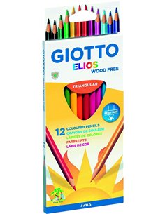 Giotto Elios Wood Free Pack de 12 Lapices Triangulares de Couleurs - Sans Bois - Mina 3.3 mm - Couleurs assorties