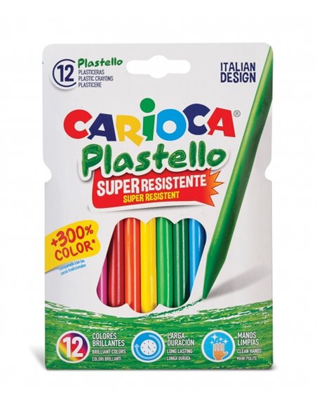 Carioca Plastello Pack de 12 Plasticeras - Extra Limpias - No Dejan Couleur en les Manos - Faciles de Afilar - Couleurs assortie