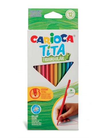 Carioca Tita Pack de 12 Lapices Triangulares de Resina - Corps Triangular - Couleurs Brillantes et Lavables - Escritura Blanda -