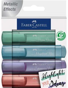 Faber-Castell Textliner 46 Metallic Pack de 4 Marcadores Fluorescentes - Pointe Biselada - Trait entre 1mm et 5mm - Encre Avec B