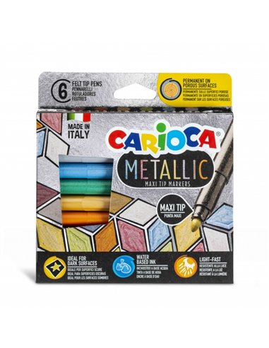 Carioca Metallic Maxi Pack de 6 Feutres - Pointe Maxi Ø 6mm - Ideales Pour Superficies Oscuras - Couleurs Permanentes en Superfi