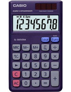 Casio SL-300VERA Calculadora de Poche - Écran LC Extra-grand de 8 Digitos - Funcion Conversor de Euros - Couleur Bleu Foncé