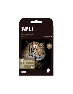 Apli Photobright Pack de 20 Feuilles de Papier Fotografico 10x15cm 240g/m² - Acabado Brillante - Adapté Pour Impresoras Inkjet