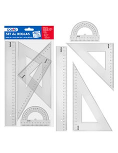 Dohe Set de Reglas - Règle, Escuadra, Cartabon et Transportador - Plastico Inyectado Transparent Cristal - Cantos Biselados et A