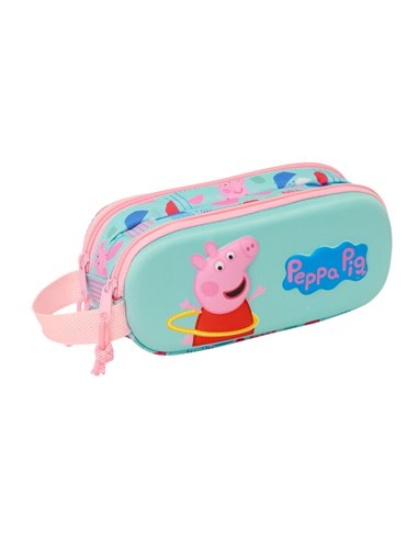 Safta Peppa Pig Étui Trousse 3D - 2 Compartiments - Anse de Mano - 21x8x6cm - Couleur Bleu Clair