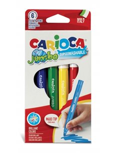 Carioca Pack de 6 Feutres Jumbo - Corps Octogonal Maxi - Encre Superlavable - Pointe Maxi 6mm Bloqueada - Couvercle Ventilada - 