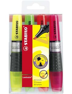 Stabilo Luminator Pack de 4 Marcadores Fluorescentes - Mayor Suministro de Encre - Zona de Agarre - Trait entre 2 et 5mm - Coule