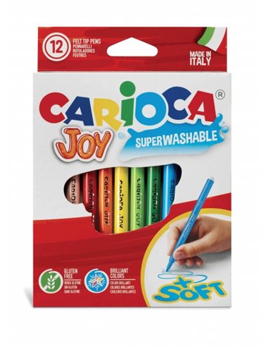 Carioca Joy Pack de 12 Feutres - Encre Superlavable - Pointe Fina 2.8mm - Pointe Bloqueada - Couvercle Ventilada - Couleur Vario