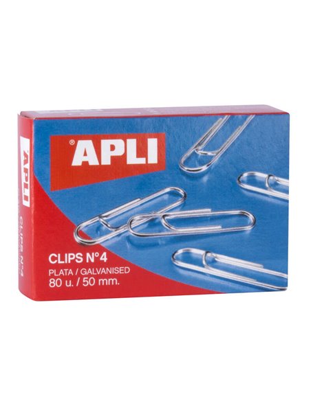 Apli Clips Alambre Nº 4 - 50mm - Acabado Galvanizado Argent - 80 Unidades Par Boîte - Organiza tus Documentos