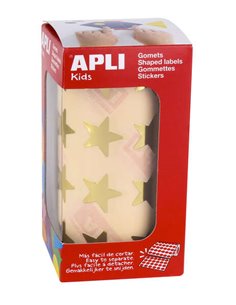 Apli Gomets Estrella Oro Métallisé - Taille 19.5mm - Adhésif permanent - 1416 Gomets Par Rollo - Idéal Pour Actividades Creativa