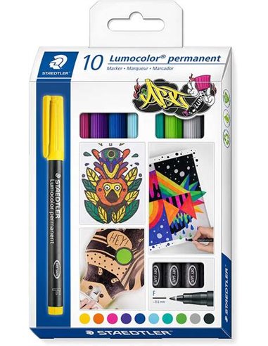 Staedtler Lumocolor 318 C10 Pack de 10 Feutres Permanentes - Trait de 0.6mm Aprox - Séchage rapide - Couleurs assorties