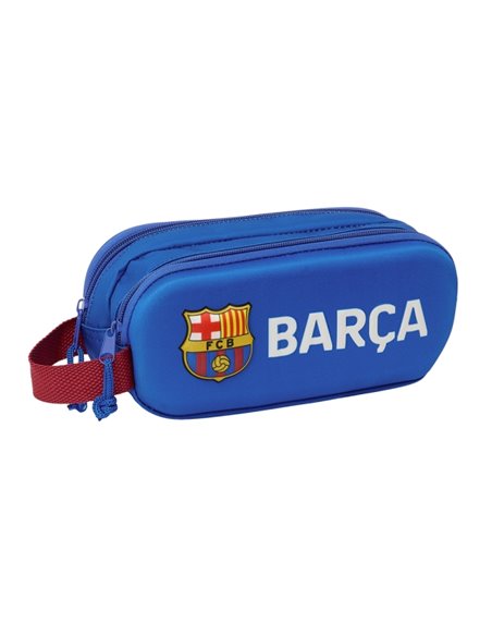 Safta F.C. Barcelona Étui Trousse 3D - 2 Compartiments - Anse de Mano - 21x8x6cm - Couleur Bleu