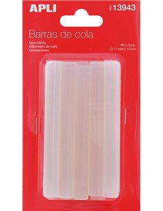 Apli Pack de 10 Barras de Adhésif Termofusible Ø11mmx10cm - Compatible Avec Pistolas Ø11mm - Precision et Nettoyage