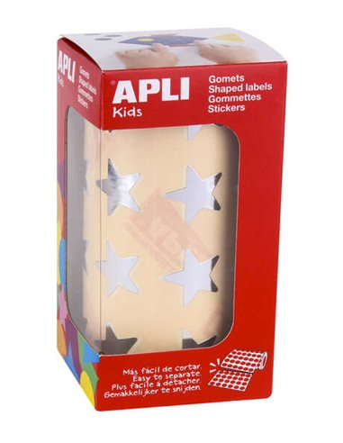 Apli Pack de1.416 Gomets Avec Forma de Estrella - Taille 19.5mm - Adhésif Base Eau - Normas EN-71 et FSC - Couleur Argent