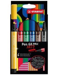 Stabilo Pen 68 MAX Arty Pack de 6 Feutres - Pointe de Fibre Biselada - Trait entre 1-5mm aprox. - Encre à Base de Eau - Couleurs