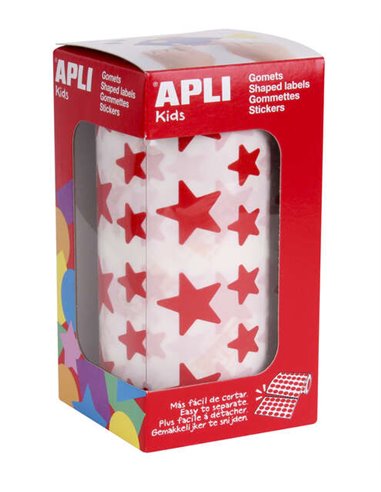Apli Gomets Estrella Rojos - 12.5mm et 19.5mm - Adhésif permanent - 59 Feuilles - 2360 Gomets Par Rollo - Idéal Pour Desarrollar
