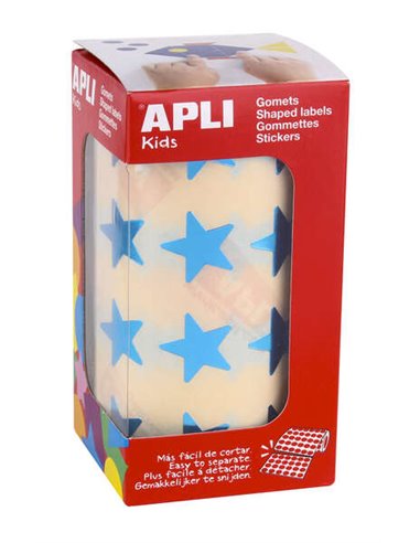 Apli Gomets Estrella Bleu Métallisé - Taille 19.5mm - Adhésif permanent - 1416 Gomets Par Rollo - Idéal Pour Actividades Creativ