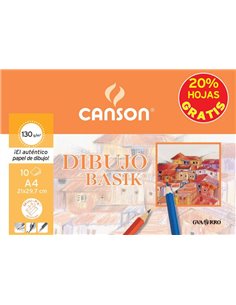 Canson Minipack de 10 Feuilles de Dibujo Basik Liso 21x29.7 130g - 20% Feuilles Gratis - Couleur Blanc
