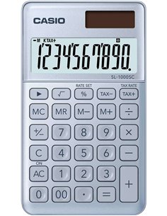 Casio SL-1000SC Calculadora de Poche - Écran Extra-grand de 10 Digitos - Alimentation Solar et Pilas - Couleur Bleu