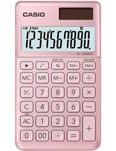 Casio SL-1000SC Calculadora de Poche - Écran Extra-grand de 10 Digitos - Alimentation Solar et Pilas - Couleur Rose