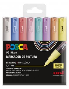Posca PC1M Pack de 8 Marcadores de Pintura - Pointe Conica 0.7mm - Encre Base al Eau - No Permanent - Résistant à la Luz - Inodo