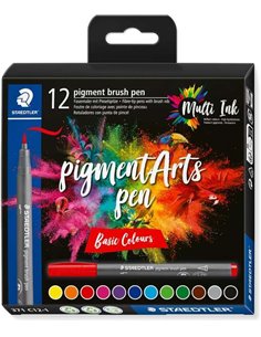 Staedtler 371 Pack de 12 Feutres Pointe de Pincel Doux - Couleurs Vivos et Brillantes - No Amarillea Avec le Paso du Tiempo - Nu