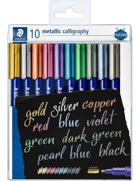 Staedtler Metallic Calligraphy Pack de 10 Feutres Pour Caligrafia - Trait 2.8mm - Couleurs assorties