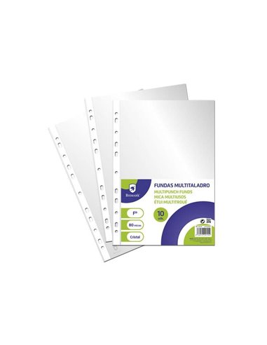 Bismark Pack de 10 Fundas Multitaladro Taille Folio 80 Micras - Acabado en Cristal - Idéal Pour Carpetas Avec Mecanismo de Anill
