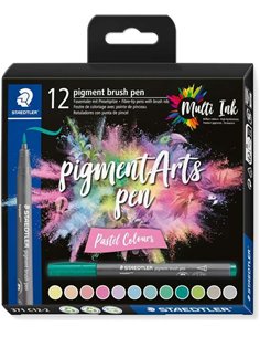 Staedtler 371 Pack de 12 Feutres Pointe de Pincel Doux - Couleurs Vivos et Brillantes - No Amarillea Avec le Paso du Tiempo - Nu