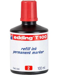 Edding T100 Bote de Recarga Pour Feutre Permanent - Capacité 100ml - Couleur Rouge