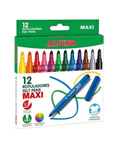 Alpino Maxi Pack de 12 Feutres Gruesos - Pointe de 6mm - Superlavables, Résistants, Duraderos et de Couleurs Brillantes - Idéal 