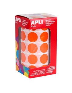 Apli Rollo de 1.770 Gomets Redondos Ø 20mm - Adhésif permanent Base Eau - Sans de Disolventes - Couleur Orange