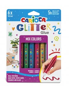 Carioca Glitter Glue Multiglitter Blister de 6 Tubitos de Cola de Couleur - Pour Decorar Avec Efecto Glitter - Se Aplica Directa
