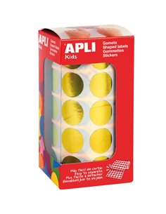 Apli Gomets Redondos Jaune Métallisé Ø 20mm - 59 Feuilles Pretroqueladas - 1770 Gomets Par Rollo - Adhésif Base Eau - Normas EN-