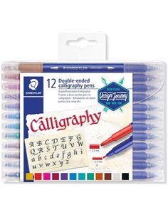 Staedtler 3005 Pack de 12 Feutres de Double Pointe Pour Caligrafia - Couleurs assorties