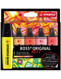 Stabilo Boss Original Arty Pack de 5 Marcadores Fluorescentes Couleurs Calidos - Trait entre 2 et 5mm - Encre Avec Base de Eau