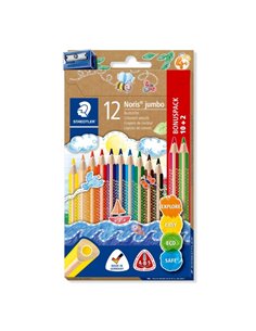 Staedtler Jumbo Noris 128 Pack de 12 Lapices Triangulares de Couleurs - Design Ergonomique - Couleurs assorties