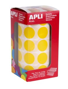 Apli Rollo de 1.770 Gomets Redondos Ø 20mm - Adhésif permanent Avec Base de Eau - Sans de Disolventes - Couleur Jaune