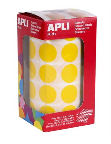 Apli Rollo de 1.770 Gomets Redondos Ø 20mm - Adhésif permanent Avec Base de Eau - Sans de Disolventes - Couleur Jaune