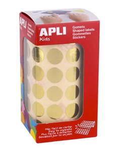 Apli Gomets Redondos Oro Métallisé - Ø 15mm - 2832 Gomets Par Rollo - Adhésif permanent - Idéal Pour Escuelas et Talleres Infant