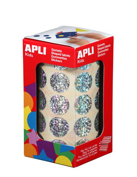 Apli Gomets Redondos Holograficos - Taille Ø 20mm - Adhésif permanent - 59 Feuilles Pretroqueladas - 1770 Gomets Par Rollo - Idé