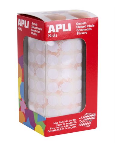 Apli Rollo Avec 5.192 Gomets Redondos Ø 10.5mm - Adhésif permanent - Idéal Pour Desarrollar la Psicomotricidad Fina - Couleur Bl