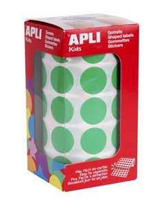 Apli Rollo de 1.770 Gomets Redondos Ø 20mm - Adhésif permanent Avec Base de Eau - Sans de Disolventes - Couleur Vert