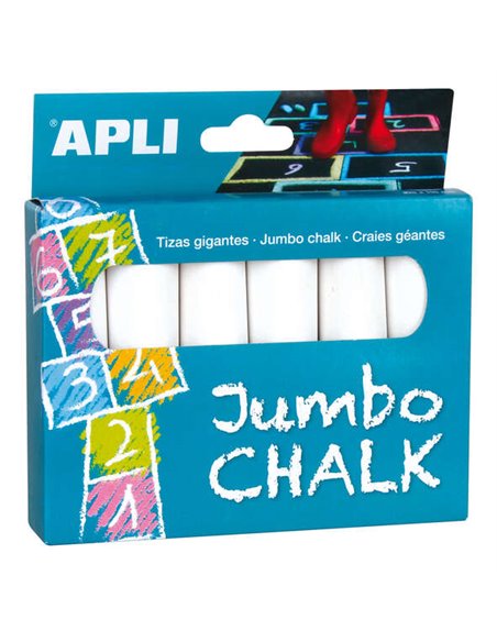 Apli Pack de 6 Tizas Redondas Jumbo - Taille Ø 25 x 105mm - Sulfato de Calcio Bajo en Residuo - Aptas Pour Usage Scolaire - Coul